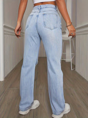 High Waist Ripped Jeans Loose Fit Slash Pockets