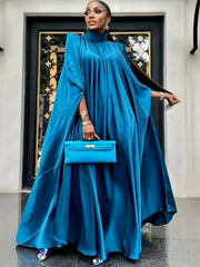  Satin Bat Sleeve Maxi Caftan Dress
