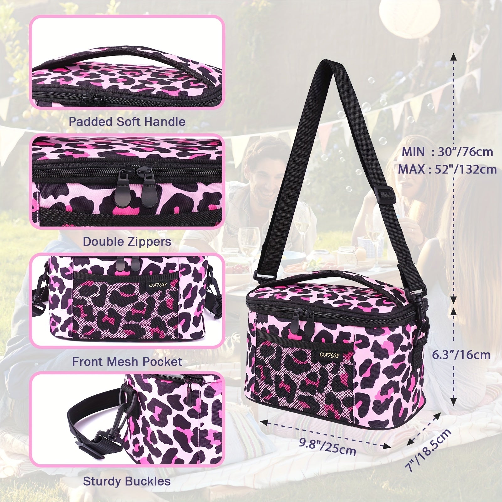 Leopard & Flower Print Women Lunch Bag Insulated Leakproof Cooler Box