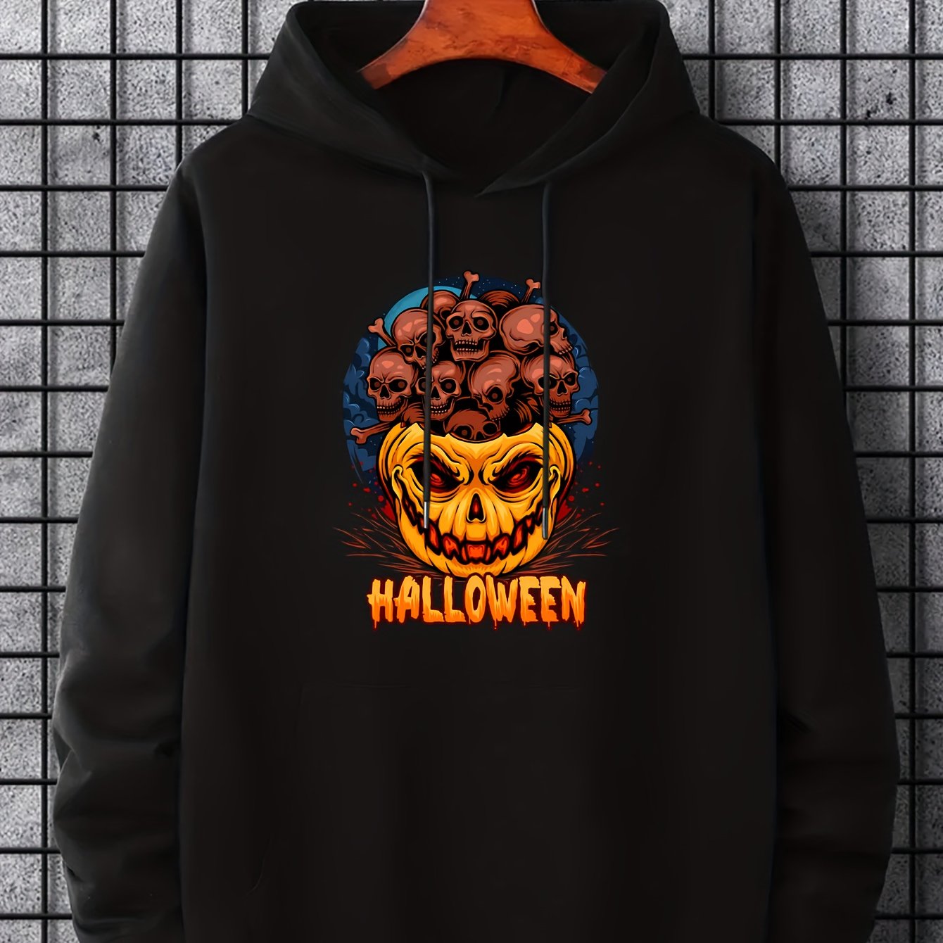 Men's Skull & Pumpkin Graphic Hoodie for Halloween