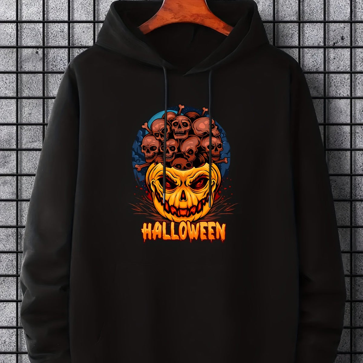 Men's Skull & Pumpkin Graphic Hoodie for Halloween