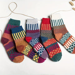 5 Pairs Geometric Pattern Socks Soft Mid Tube Women's Stockings