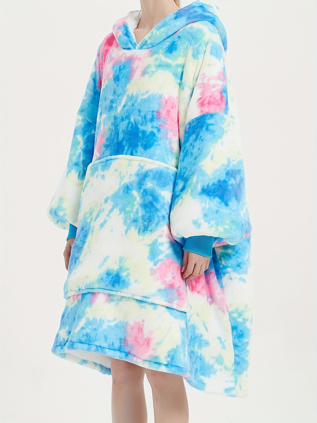 Tie Dye Plush Flannel Hooded Robe Plus Size