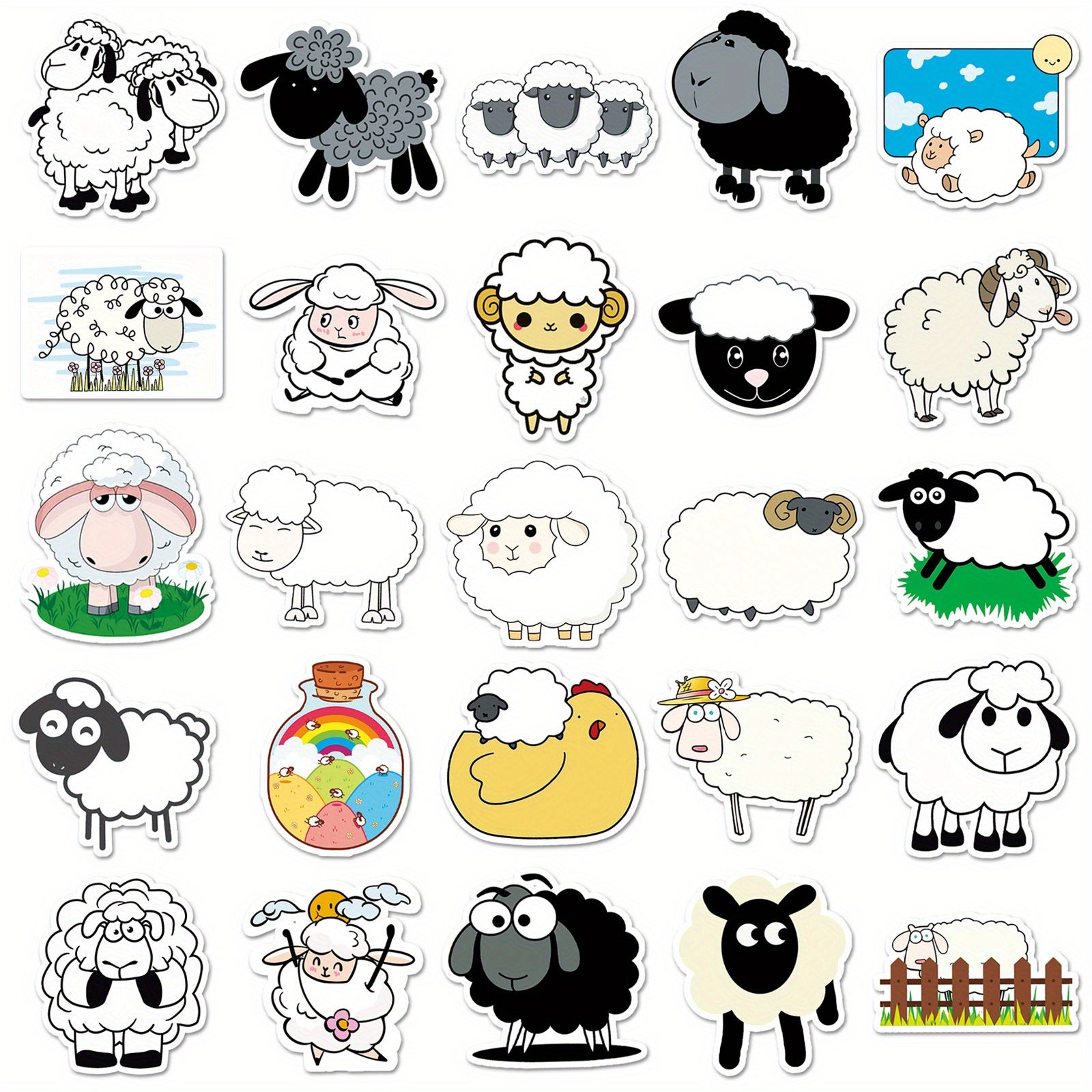 50pcs Cartoon Sheep Stickers PVC Decals for Laptops Skateboards