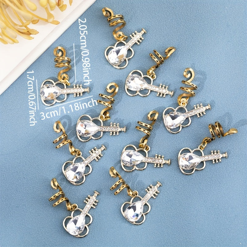 10pcs Guitar Crystal Hair Rings Hippie Style Hair Accessories