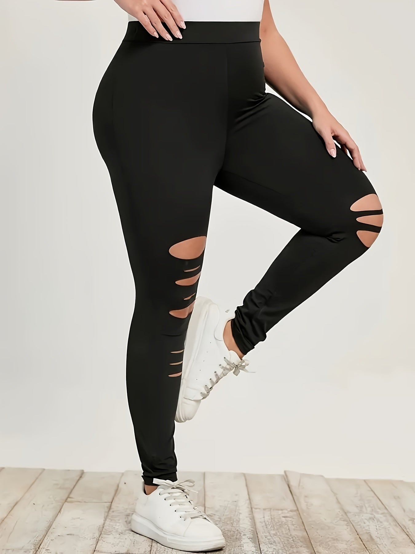  Solid Ripped High Rise Leggings