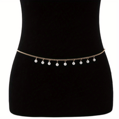 Faux Pearl Pendant Waist Chain Golden Silver Metal Belly Chain