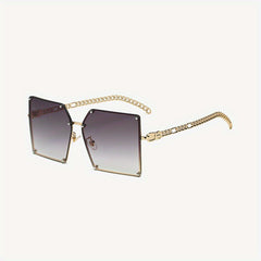 Ombre Lens Square Sunglasses UV400 Rivet Decor Glasses Chain