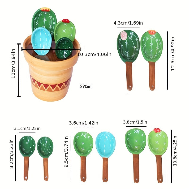 Cactus Spoons Ceramic Set Creative Soup Spoons with Holder Baking Tool Gift