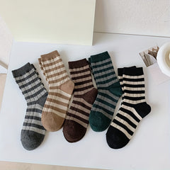 5 Pairs Striped Crew Socks Mid Tube Socks Women's Stockings & Hosiery
