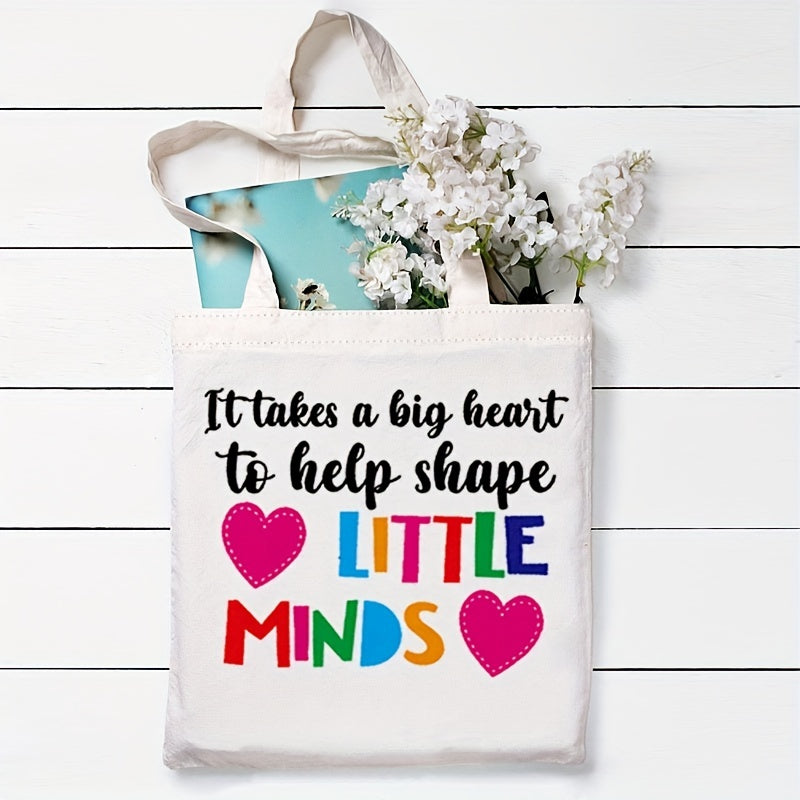 Letters Print Canvas Bag Portable Shopper Bag Women's Reusable Shoulder Bag