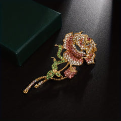 Large Pink Rose Brooch Men's Rhinestone Turban Dress Pin