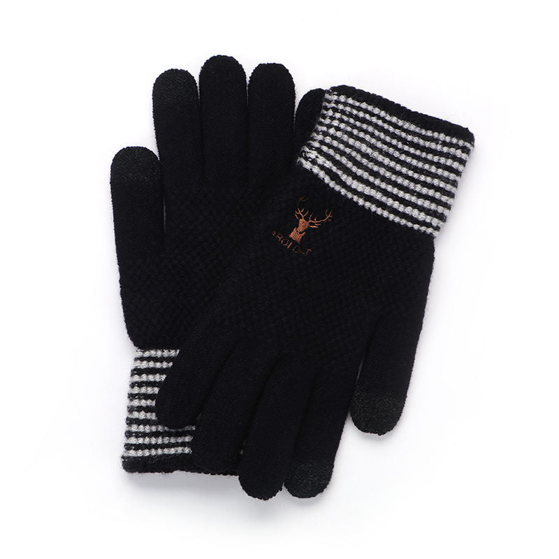 Men's Winter Gloves Plus Velvet Thickened Knitted Wool Warm Driving Glove