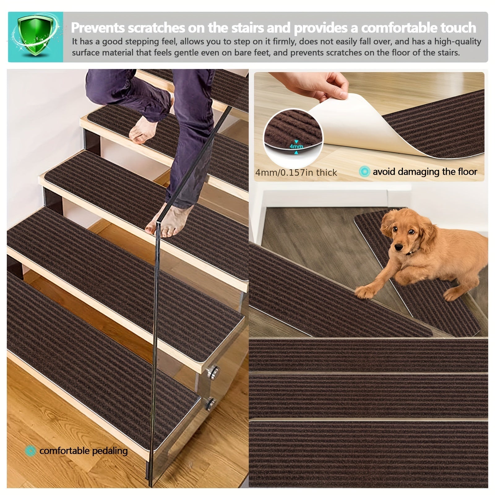 15pcs Non Slip Carpet Stair Treads 29.92x7.87in for Wood