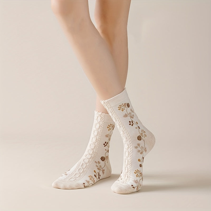 5 Pairs Floral & Bunny Print Ruffle Socks Women's Stockings