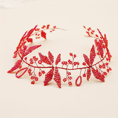 Red Crystal Beaded Hair Band Braided Headband Bridal Wedding Headwear