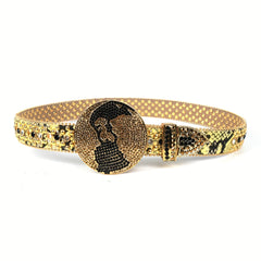 Yellow Sparkly Belt Y2K Punk Rivet Belts Rhinestone Round Buckle Belt