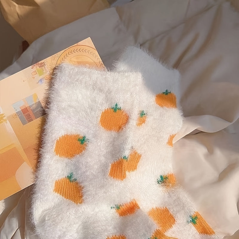 Cartoon Fruit Print Socks Warm Women's Stockings