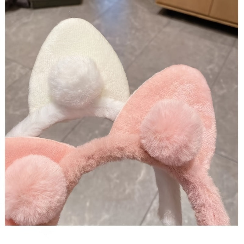 Pink Cat Ears Headband for Face Washing Makeup Shower