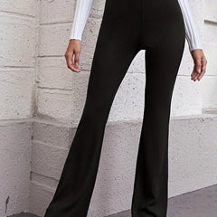 Women's Plus Ribbed Flared Leg Trousers, High Rise, Slight Stretch