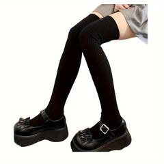 Teenager's Solid Striped Knee High Socks Long Stockings