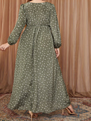 Plus Size Retro Dress Women's Plus Ditsy Floral Print Lantern Sleeve Square Neck