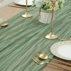 Boho Green Gauze Table Runner Semi Sheer Cheesecloth Tablecloth
