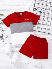 Boys Casual Block & Letter Graphic Print Short Sleeve T-shirt & Shorts Set