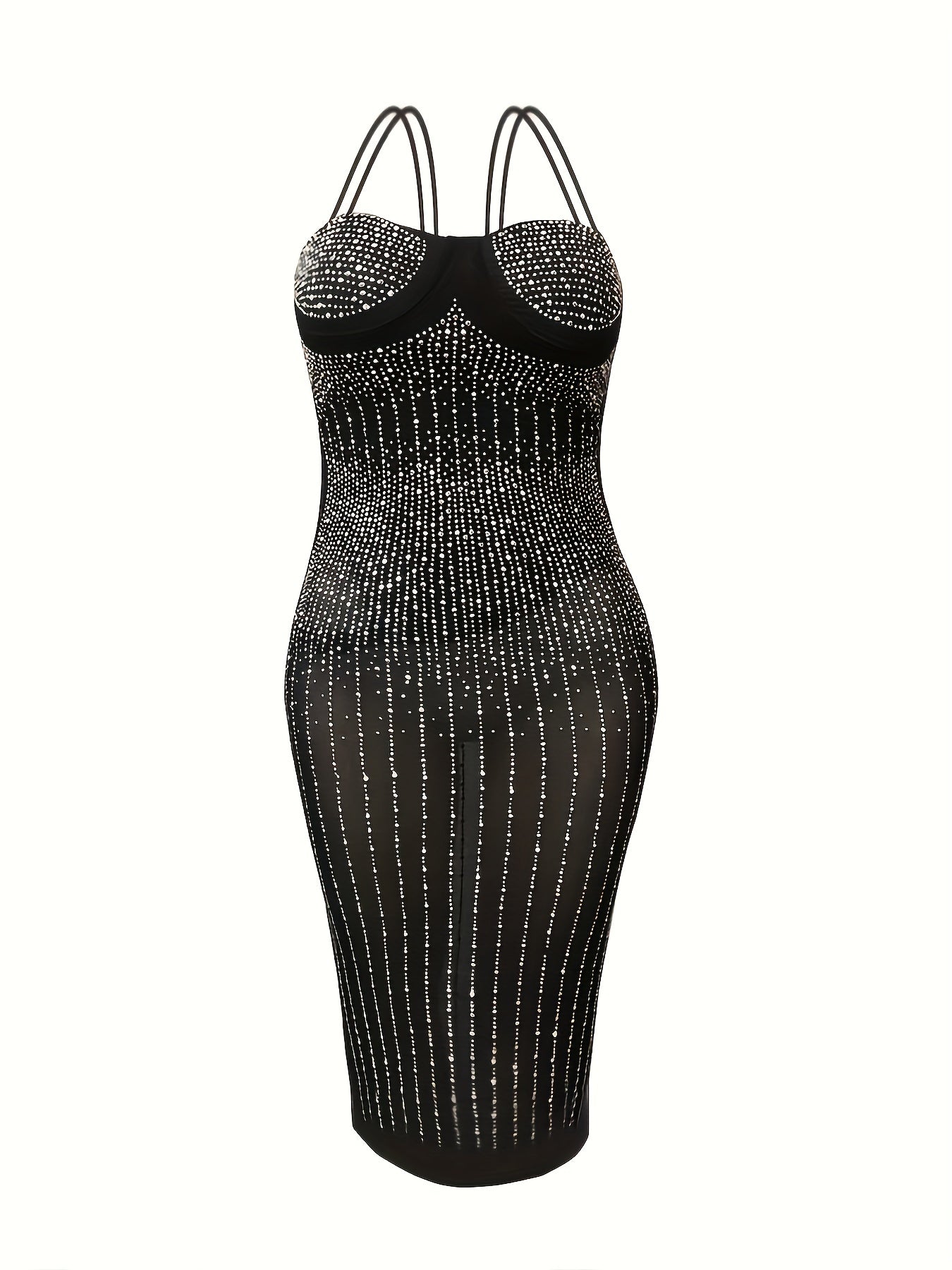 Plus Size Rhinestone Semi Sheer Cami Cocktail Dress