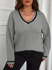 Stripe Print V Neck Sweater