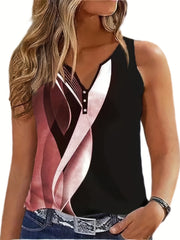  Colorblock Stripe Tank Top Notched Neck