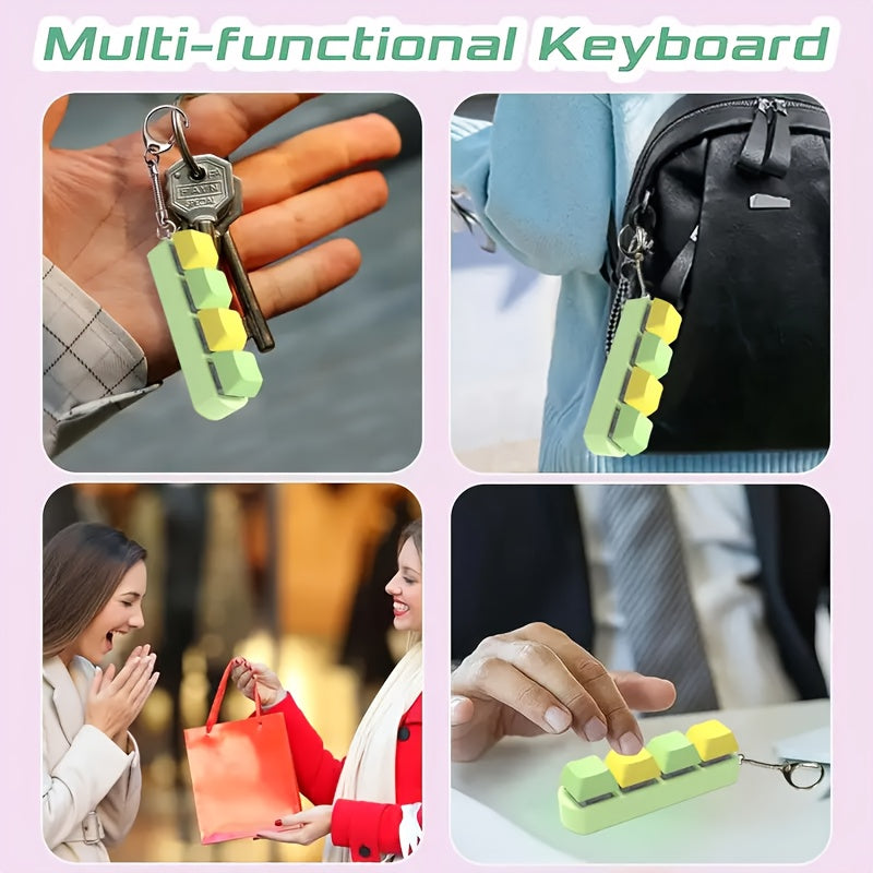 Key Fidget Keychain Multicolor Relax Toy w/ Metallic Ring