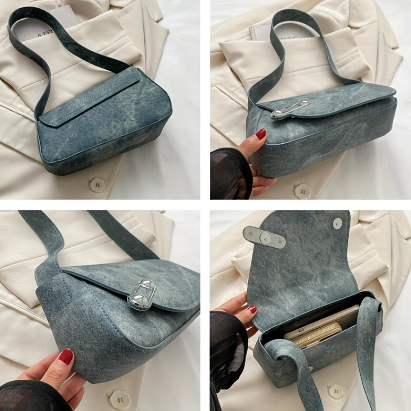 Vintage Flap Shoulder Bag Retro PU Underarm Bag Women's Casual Grunge Handbag