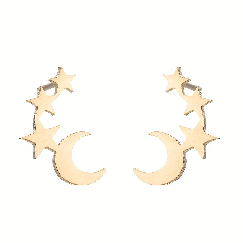 Men's Stainless Steel Stars & Moon Pattern Earrings