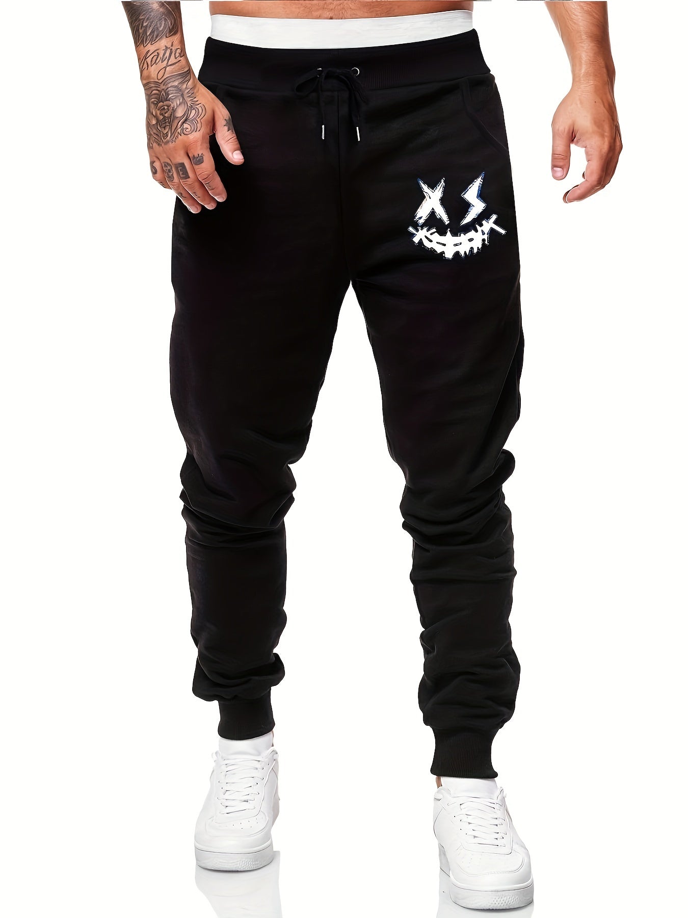 Men s Smile Print Drawstring Fleece Sweatpants
