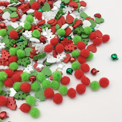 100pcs Christmas Pom Poms Wood Xmas Tree Buttons Jingle Bells DIY