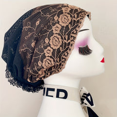Vintage Lace Flower Embroidery Turban Cap Mesh Hijab Head Scarf