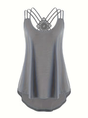 Cross Back Spaghetti Strap Top Crew Neck Sleeveless Cami