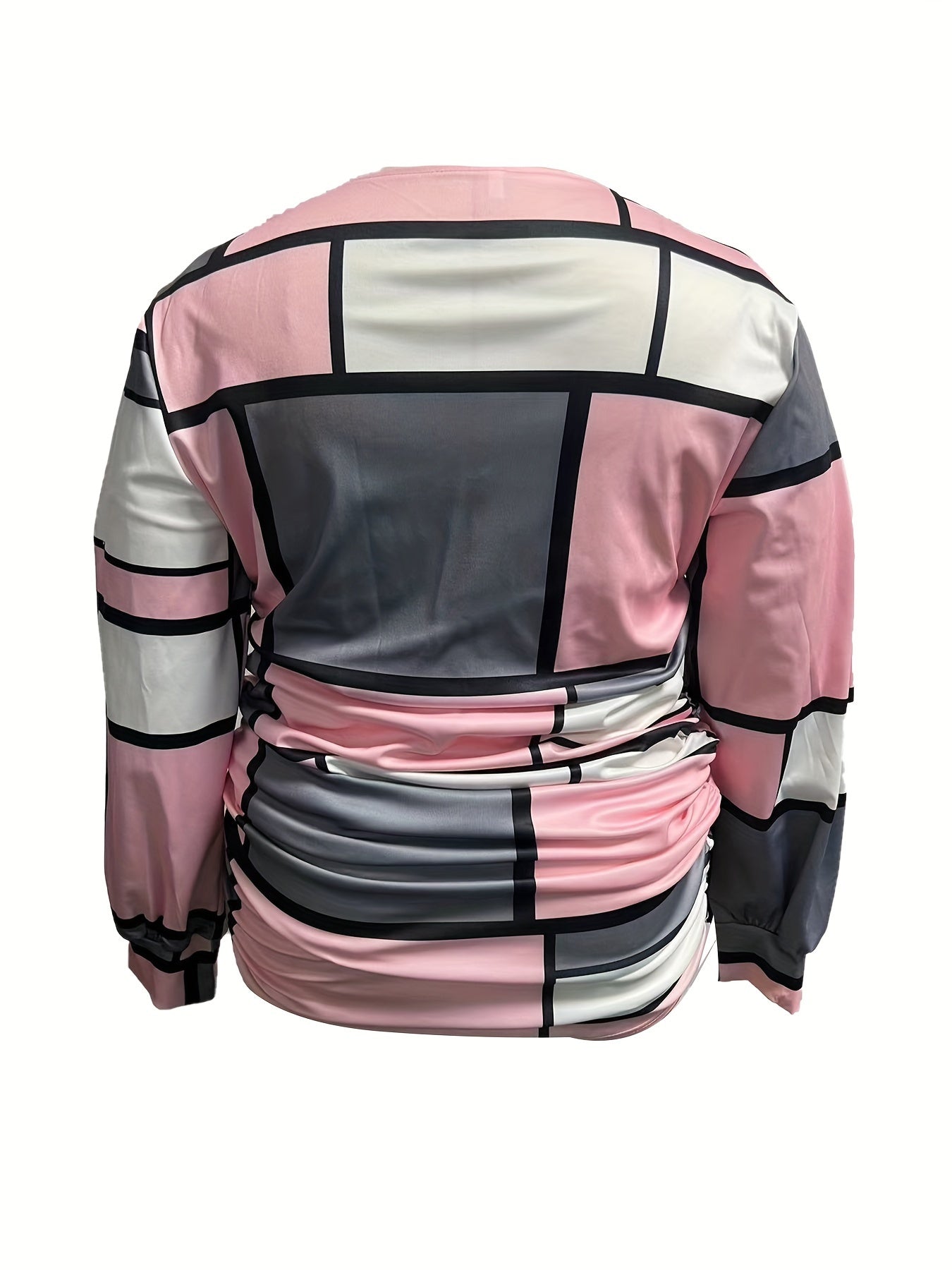  Geometric Print Lantern Sleeve Blouse