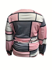  Geometric Print Lantern Sleeve Blouse