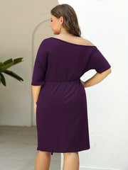  Solid One Shoulder Stretch Dress