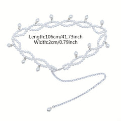Faux Pearl Pendant Waist Chain Silvery Belly Chain Dress Girdle