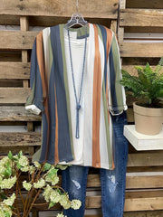  Colorblock Stripe Long Sleeve Knit Cardigan