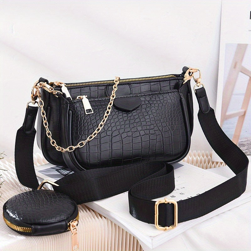 Crocodile Pattern Crossbody Bag 3pcs Set