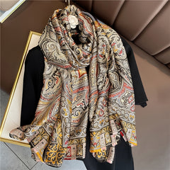 Paisley Print Silk Scarf Outdoor Sunscreen Shawl Head Wrap Hijab