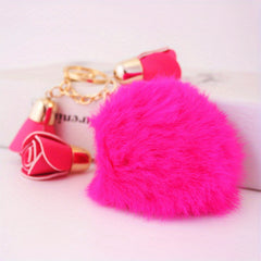 Flower Pom Pom Keychain Plush Key Ring Purse Bag Charm Earbud Case Accessory