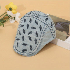 Classic Embroidery Distressed Casual Denim Cap