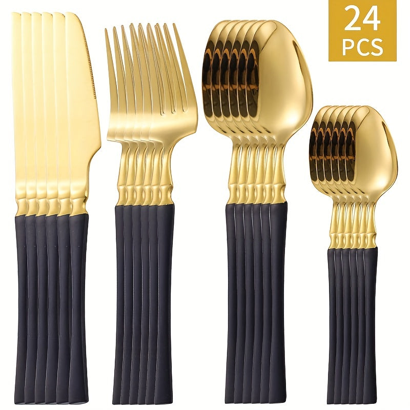 24pcs Stainless Steel Cutlery Set for Dining, Steak, Dessert, Kitchen