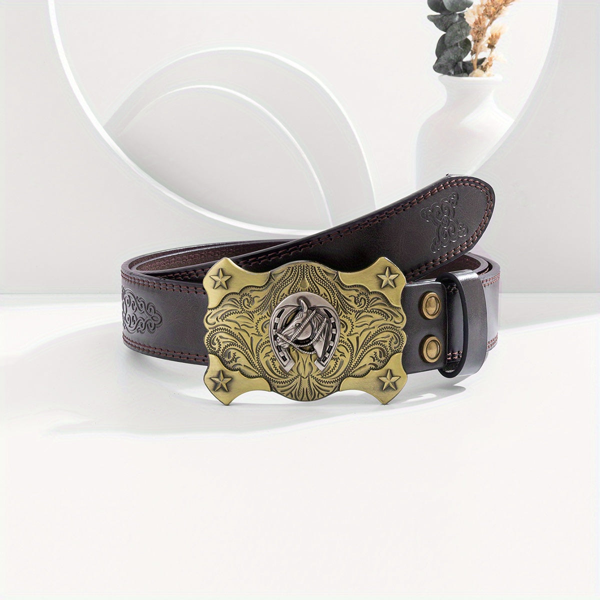 Men's Vintage Coffee Casual Embossed Belt