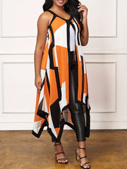 Geometric Pattern Split Tank Top Sleeveless Long Length Top